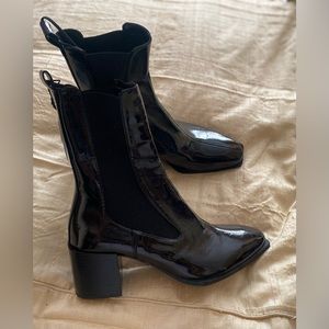 Zara black patent leather boot